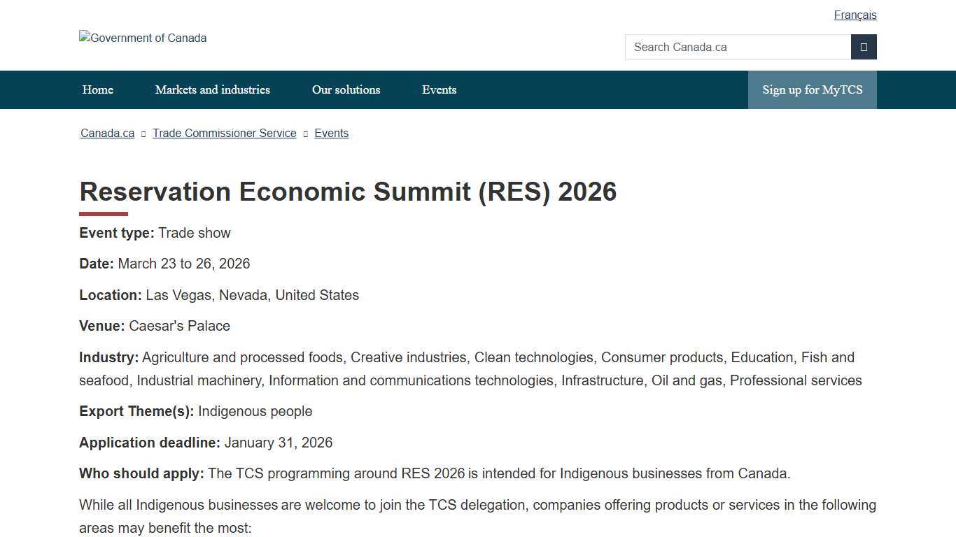 Reservation Economic Summit (RES) 2026 - Tradecommissioner.gc.ca